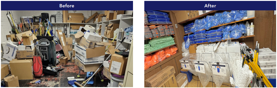 CPS Before and After photo of supply closet